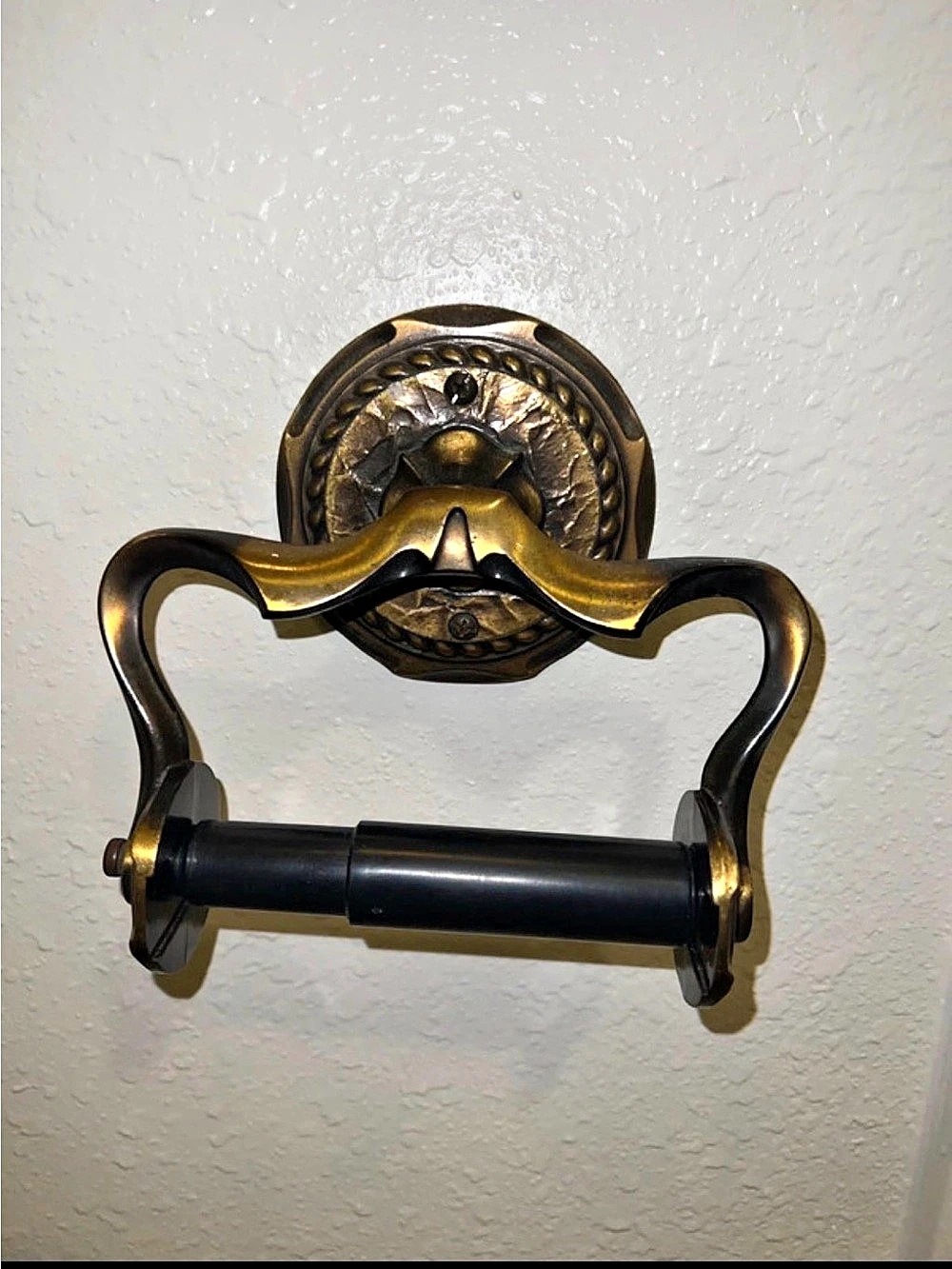 Vintage Wall-Mounted Toilet Paper Holder in Black & Gold